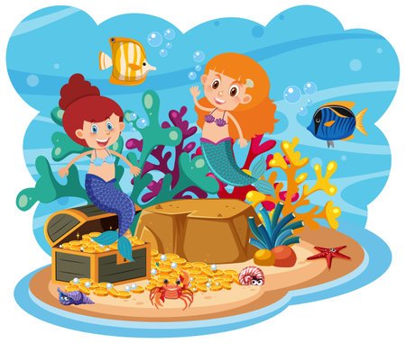 Mermaid in underwater world illustrationのイラスト素材