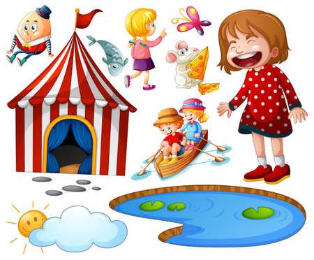 Set of different nursery rhyme character isolated on white background illustrationのイラスト素材