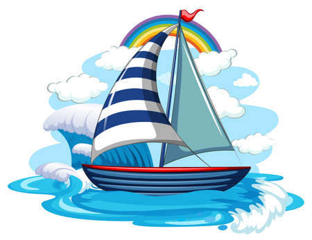 A sailboat on water waves isolated on white background illustrationのイラスト素材