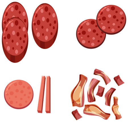 Set of different salami chopped isolated illustrationのイラスト素材