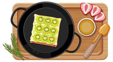 Breakfast set in the pan with cutting board illustrationのイラスト素材