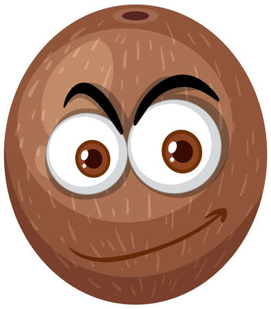 Coconut cartoon character with happy face expression on white background illustrationのイラスト素材