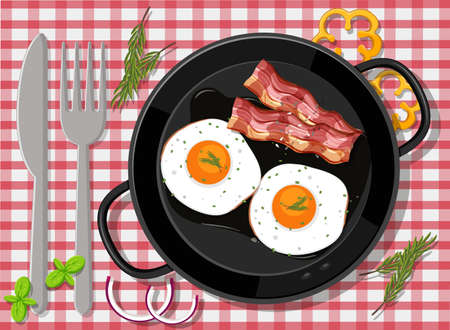 Breakfast set in the pan isolated illustrationのイラスト素材