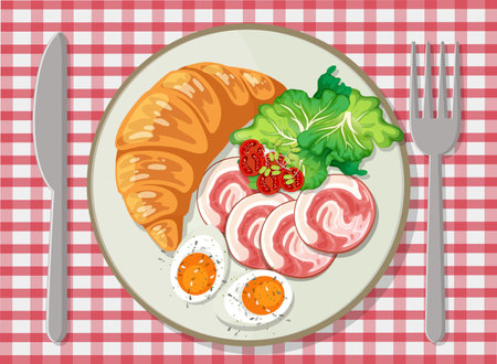 Top view of Breakfast set in a dish illustrationのイラスト素材