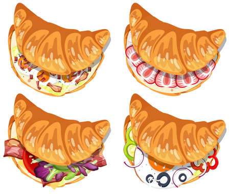 Set of different croissant sandwiches isolated illustrationのイラスト素材