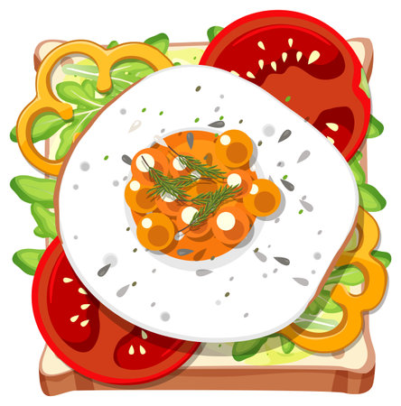 Top view of bread breakfast with topping illustrationのイラスト素材