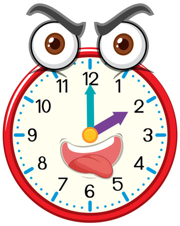 Clock cartoon character with facial expression illustration