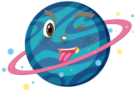 Saturn cartoon character with funny face expression on white background illustrationのイラスト素材