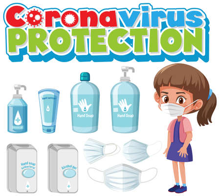 Coronavirus Protection font with hand sanitizer product illustrationのイラスト素材