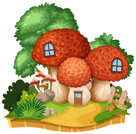 Isolated mushroom house in nature illustrationのイラスト素材