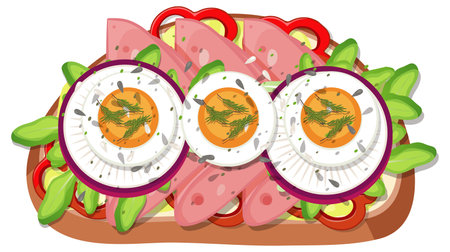 Top view of bread breakfast with topping illustrationのイラスト素材