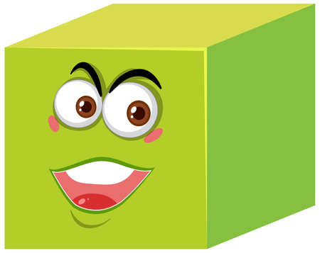 Cube cartoon character with face expression on white background illustrationのイラスト素材
