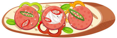 Top view of a bread with topping illustrationのイラスト素材