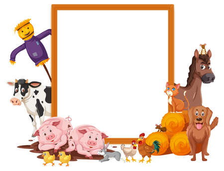 Empty banner with many farm animals illustrationのイラスト素材