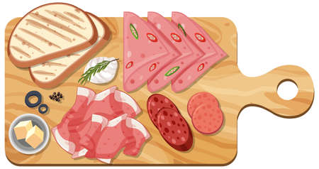 Top view of sliced meat set on a cutting board isolated illustrationのイラスト素材