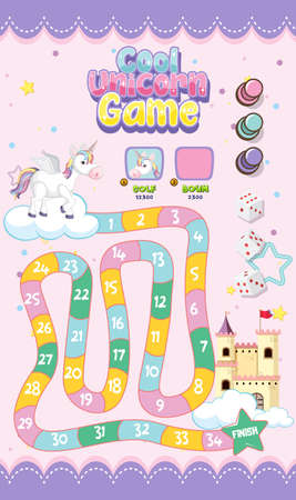 Board Game for kids in pastel unicorn style template illustrationのイラスト素材