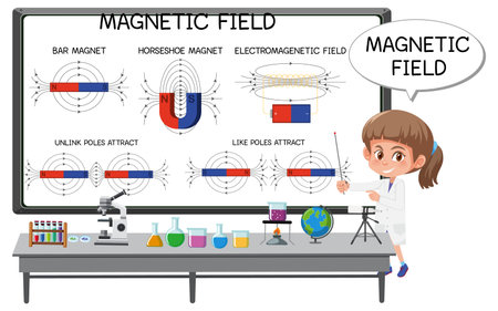 Young scientist explaining magnetic field isolated on white background illustrationのイラスト素材