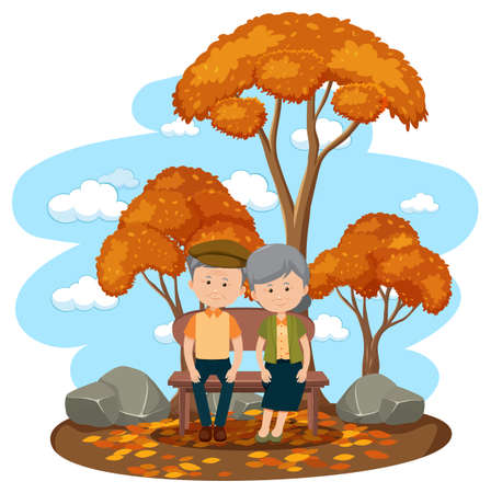 Old couple in love sitting in the park isolated illustrationのイラスト素材
