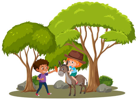 Girl riding horse isolated illustrationのイラスト素材