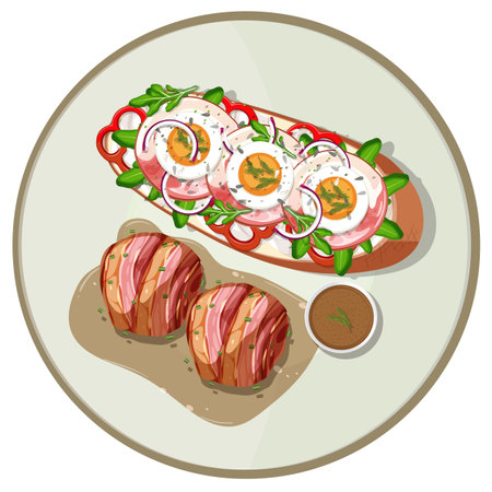 Top view of breakfast dish isolated illustrationのイラスト素材