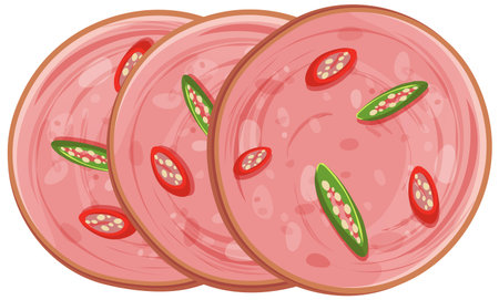 Sliced bologna sausage with chili isolated illustrationのイラスト素材