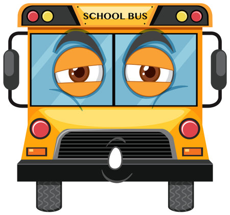 School bus cartoon character with face expression on white background illustration
