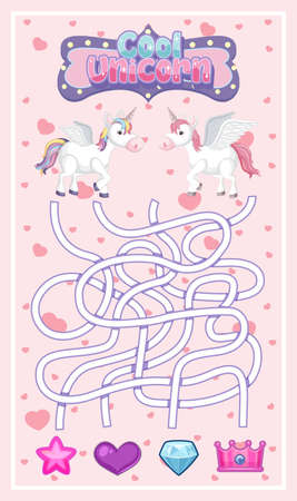 Board Game for kids in unicorn pastel color style template illustrationのイラスト素材