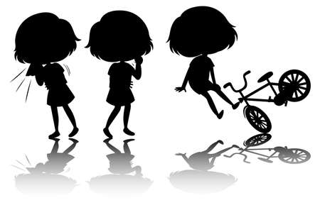 Set of kids silhouette with reflexの写真素材