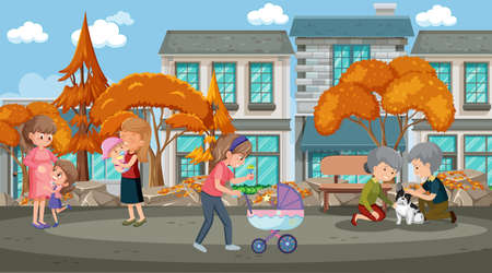 Park at daytime scene with people in the park illustrationの写真素材