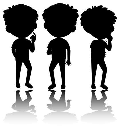 Set of kids silhouette with reflex on whiteの写真素材