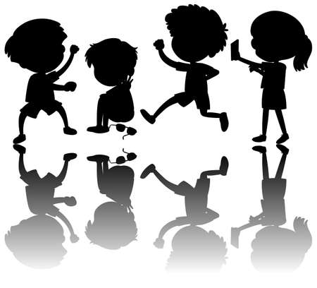 Set of kids silhouette with reflex illustrationの写真素材
