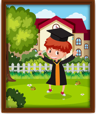 A picture of nursery boy in graduation costume illustrationの写真素材
