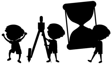 Set of kids silhouette cartoon character illustrationの写真素材