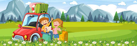 Happy young couple on roadtrip illustrationの写真素材