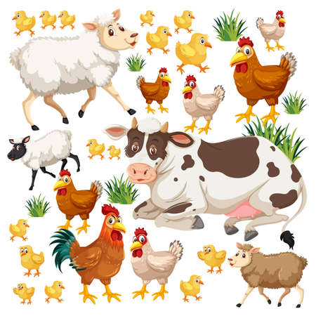 Seamless pattern with cute wild animals on white background illustrationのイラスト素材