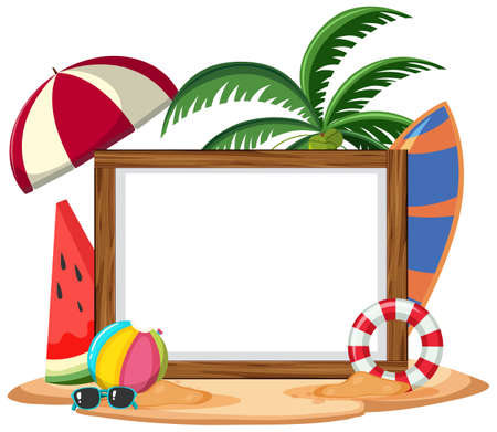 Empty banner template with summer beach element isolated illustrationのイラスト素材