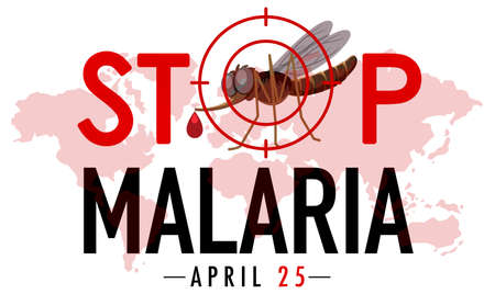 Stop Malaria  banner with mosquito on world map background illustrationのイラスト素材