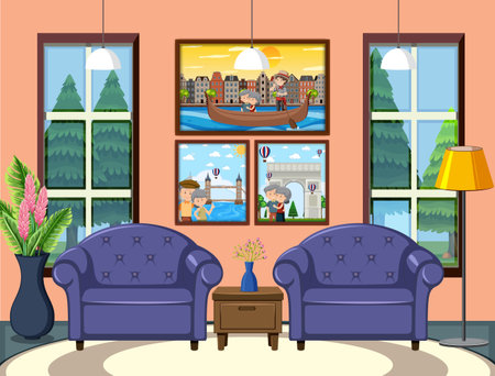 Blank living room interior scene illustrationのイラスト素材