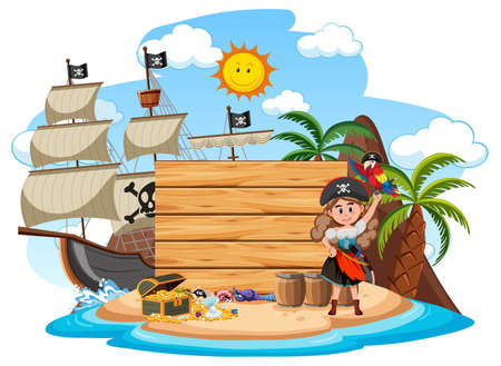 Pirate island with an empty banner isolated on white background illustrationのイラスト素材