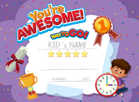 Cute motivational cartoon certificate for children illustrationのイラスト素材