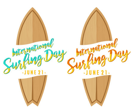 International Surfing Day font with surfboard banner isolated illustrationのイラスト素材