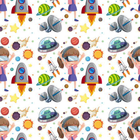 Science kids seamless background illustrationのイラスト素材