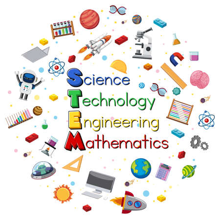 Colourful STEM education text icon illustrationのイラスト素材