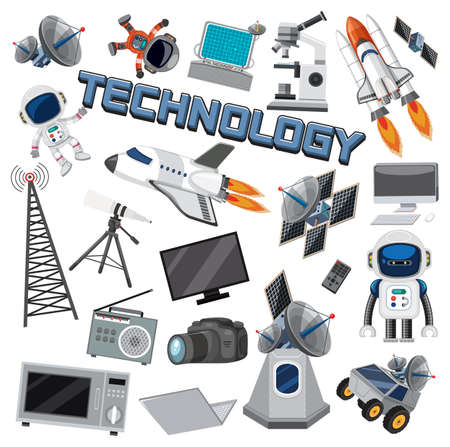 Technology text icon with elements illustrationのイラスト素材