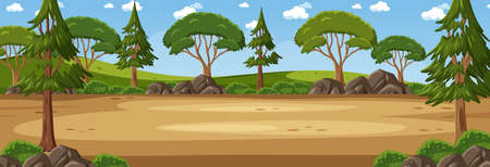 Panorama landscape scene with river through the park illustrationのイラスト素材
