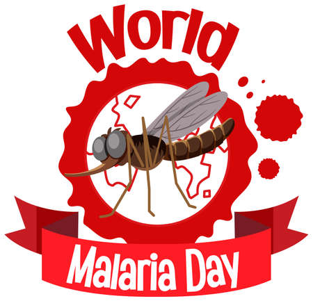 World Malaria Day logo or banner with a mosquito illustrationのイラスト素材