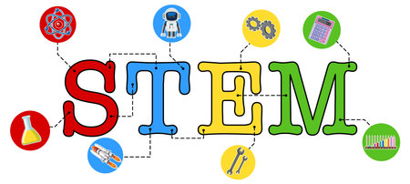 Colourful STEM education text icon illustration