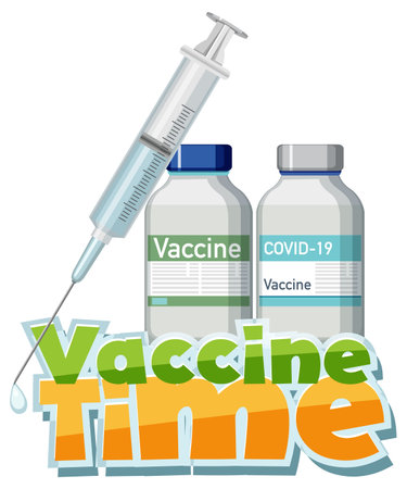 Coronavirus vaccination concept with vaccine time font banner illustrationのイラスト素材