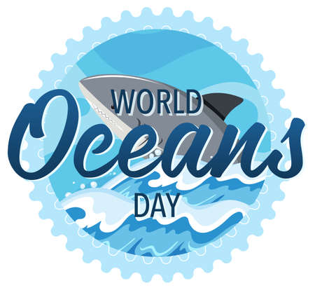 World Ocean Day banner with a big shark cartoon background illustrationのイラスト素材