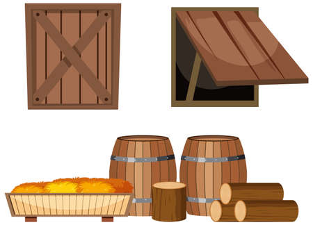 Set of wood object illustrationのイラスト素材